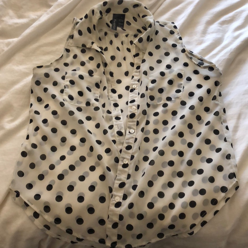White and black poka dot blouse